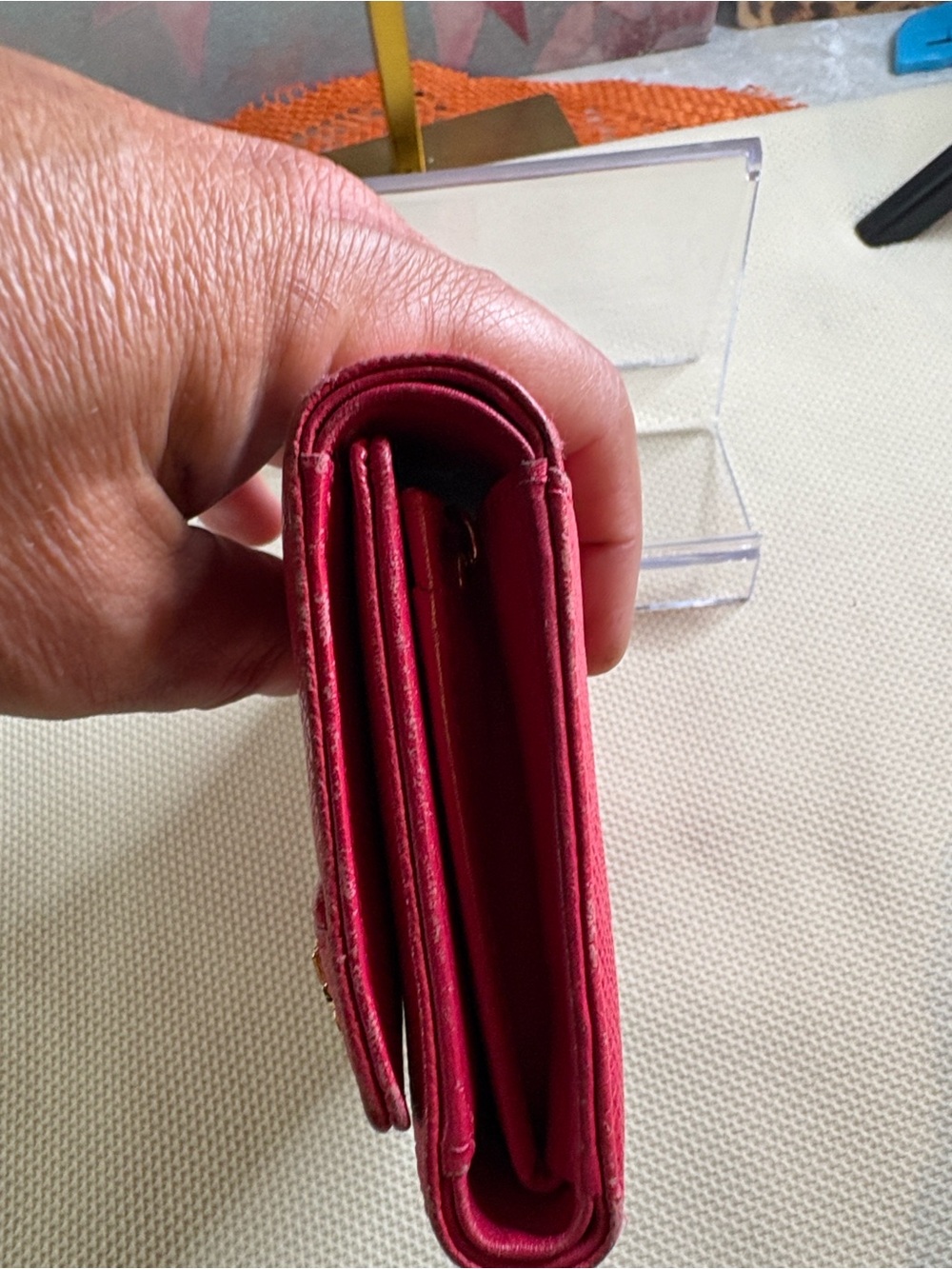 MCM Hot Pink Leather Trifold Wallet with Gold Hardware - Picture 5 of 10